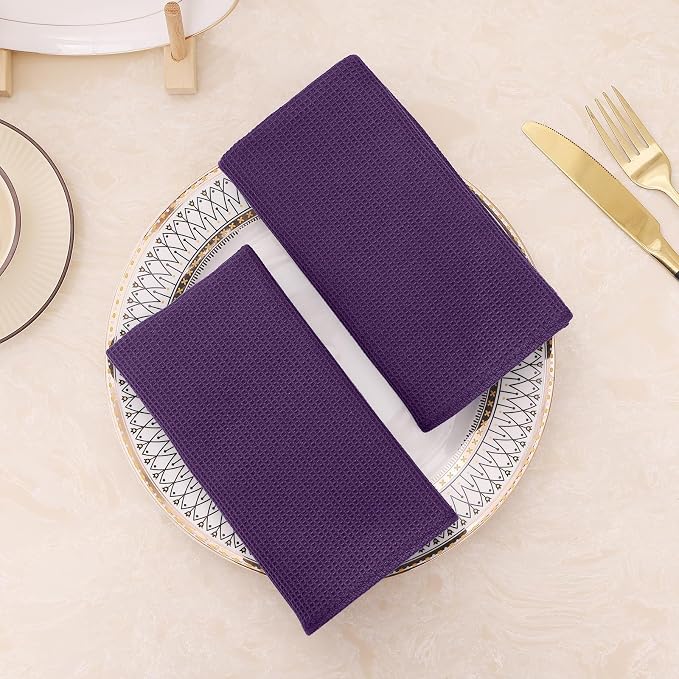 Homaxy 100% Cotton Waffle Weave Kitchen Towels, 4 Pack, Eggplant | Soft and Absorbent Dish Towels, 16 x 26 Inches Quick Dry Hand Towels