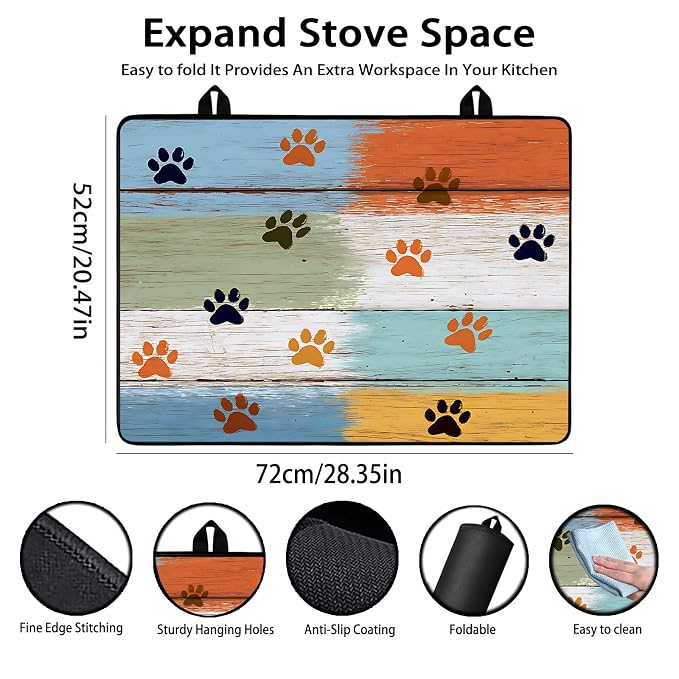 Electric Stove Top Cover for Glass Top, Dog Paw Prints Decor – Heat Resistant Flat Stove Top Covers, Decorative Scratch Protector Mat for Glass Ceramic Cooktop, Non-Slip, 28"x20"
