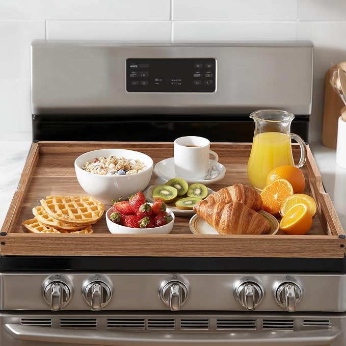 Stove Top Covers for Gas Burners and Electric Stove, 30"L x 22"W x 2.4" Gas Stove Cover, Wooden Cutting Boards/Sink Cover for Kitchen, Tray for Kitchen Counter Space (Nature)
