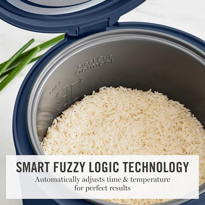 Martha Stewart 8 Cup Cooked (4 Cup Uncooked) Rice Cooker & Steamer, Navy | PFAS-Free Ceramic Nonstick Removable Pot, 9 Modes, Keep Warm, Steamer, White & Brown Rice, Quinoa, Grains, Oats, Easy Clean