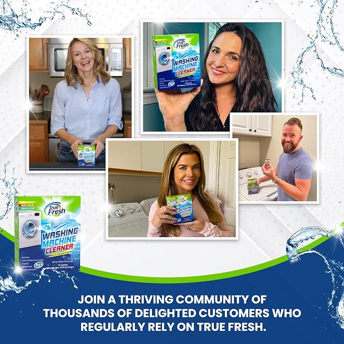 True Fresh Washing Machine Cleaner Descaler 15 Pack Tablets, Deep Cleaning Deodorizer for HE Front & Top Load Washers, Eliminates Odor Buildup Residue Grime, Cleans Drum Pump Valve Hoses Septic Safe,