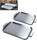 Grill Pan Set of 2, BBQ Grill Topper for Outdoor Grill, Stainless Steel Grilling Baskets with Holes and Handles, Perforated Food Tray Barbecue Accessories for Vegetable, Fish, Meat, Seafood | Stainless Steel Grilling Baskets with Holes and Handles, Per...
