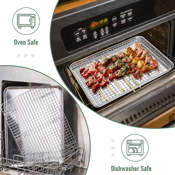 Homikit Half Baking Sheet with Wire Rack (1 Pan+1 Cooling Rack), 18" x 13" | Stainless Steel Cookie Sheet Pan with Cooling Rack Set, Large Bacon Tray for Oven Baking Cooking Roasting, Dishwasher Safe