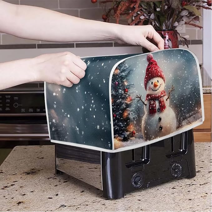 Christmas Toaster Cover 2 Slice Dustproof Toaster Bread Maker Cover Small Kitchen Appliance Fingerprint Protection Kitchen Xmas Decor, Snowman Pattern