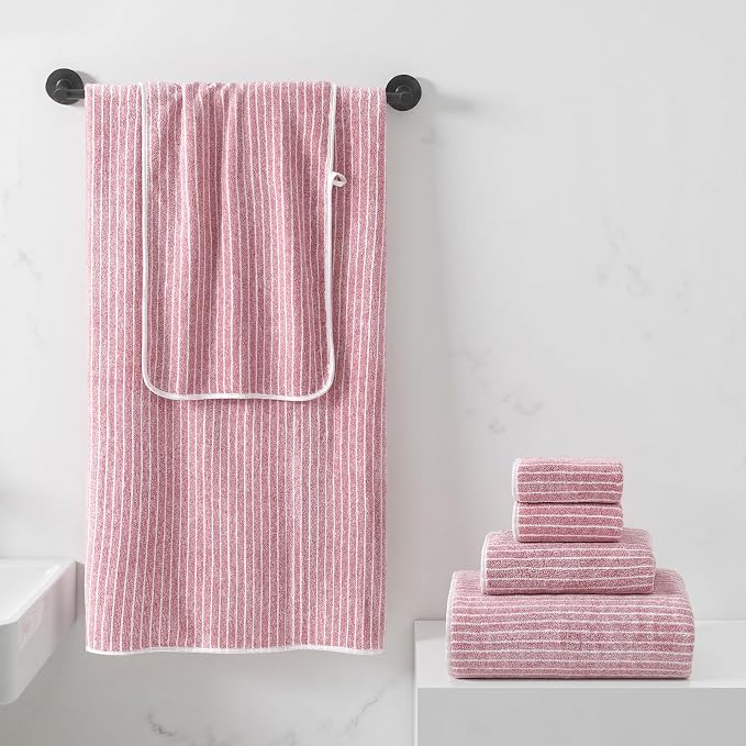 REDKISS 6-Piece Microfiber Bath Towel Set, Ultra Soft, Highly Absorbent & Quick Dry, 35x70 Inch Oversized, Pink Towels for Bathroom, Spa, Gym, 2 Bath 2 Hand 2 Washcloths