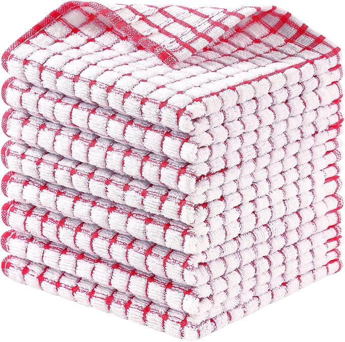 Homaxy 8 Pack Terry Kitchen Dish Cloths, 12"x12", Red | Super Soft and Absorbent Dish Rags, Quick Drying Reusable Dish Towels for Washing Dishes