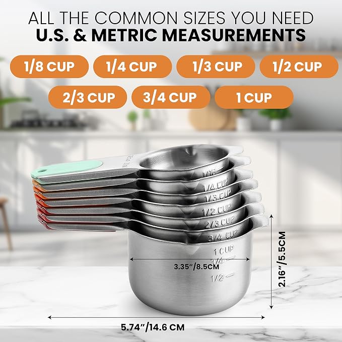 Spring Chef Magnetic Stainless Steel Measuring Cups Set of 7, Desert Sunset | Patented Metal Measuring Cups for Measuring Dry or Liquid Ingredients, Easy to Read Markings, Dishwasher Safe Magnetic Cups