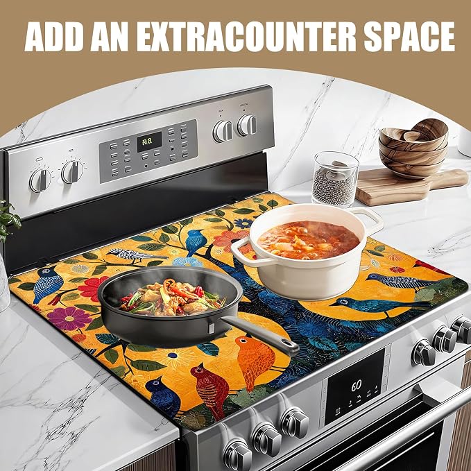 Bird Tree Stove Top Covers for Electric Stove, Electric Gas Stove Pad Heat Resistant Range Cooktop Protector for Home Decor Kitchen 28"x20"