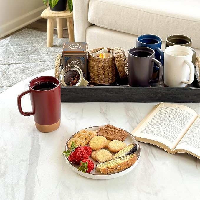 Mora Ceramics Large Tea Mug with Loose Leaf Infuser and Ceramic Lid, 18 oz, Portable, Microwave and Dishwasher Safe, Tall Coffee Cup - Rustic Matte Ceramic Glaze, Modern Herbal Tea Strainer, Merlot