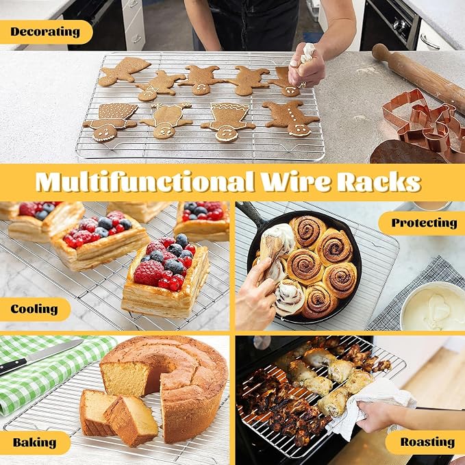 P&P CHEF 15.3" x 11.25" Cooling Baking Wire Racks Pack of 2, Silver | Stainless Steel Cooling Racks for Cooking Baking Roasting Grilling Drying, Dense Wires & Smooth Edge, Easy Clean & Rust Proof
