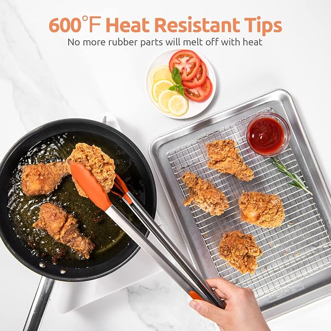 U-Taste Kitchen Tong for Cooking, 600ºF Heat-Resistant Tps, 16in/Orange | Extra Long BBQ Tongs, Large Tong for Grilling/Grabbing, Big Thong with Nonstick Silicone Tps & 18/8 Stainless Steel Handle