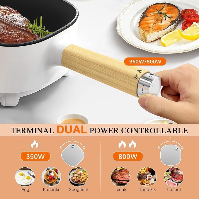 Audecook 2L Hot Pot Electric, Non-Stick electric pot, Portable Pot lazy | Dual Power Control Electric Pot For Cooking Steak, Egg, Ramen, Oatmeal & Soup | Portable Pot for Dorm, RV, Travel & Camping