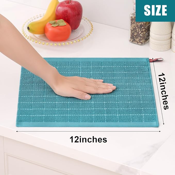 Homaxy 100% Cotton Terry Kitchen Dish Cloths, 6 Pack, Lake Blue | Ultra Soft and Absorbent, Suitable for Drying and Washing Dishes