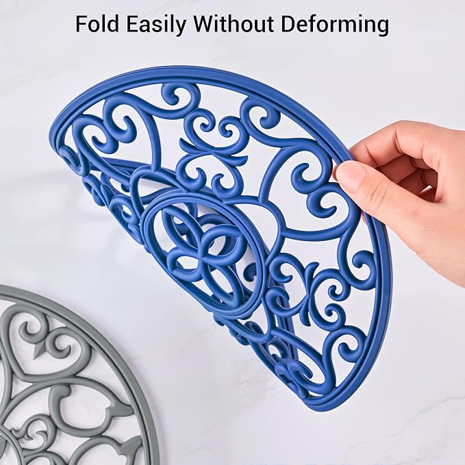 SMARTAKE 3 Set Silicone Trivet Mats for Hot Dishes Pots Pans (Navy Blue) | Heat Resistant Pots and Pans Holders, Non-Slip Flexible Pads Coasters for Countertops Table, Modern Kitchen Decor Accessories
