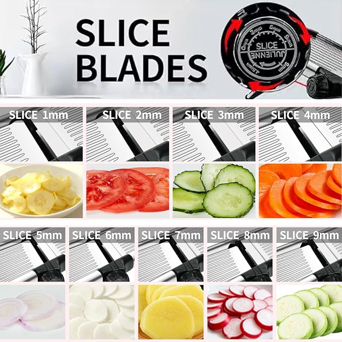 Weltonhm Mandoline Slicer for Kitchen, Mandolin and Julienne for Vegetables | Stainless Steel Mandoline Slicer for Onion, Cucumber, Cabbage, Potato and Carrot Vegetable Slicer with Cut-Resistant Gloves