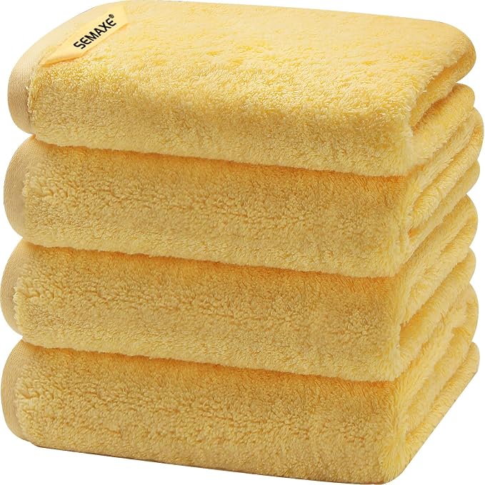 4-Pack Yellow Cotton Hand Towels for Bathroom with Hanging Loops | Sink-side towels for drying hands and face, ideal for bathrooms, guest baths, powder rooms, OEKO-TEX certified, easy care