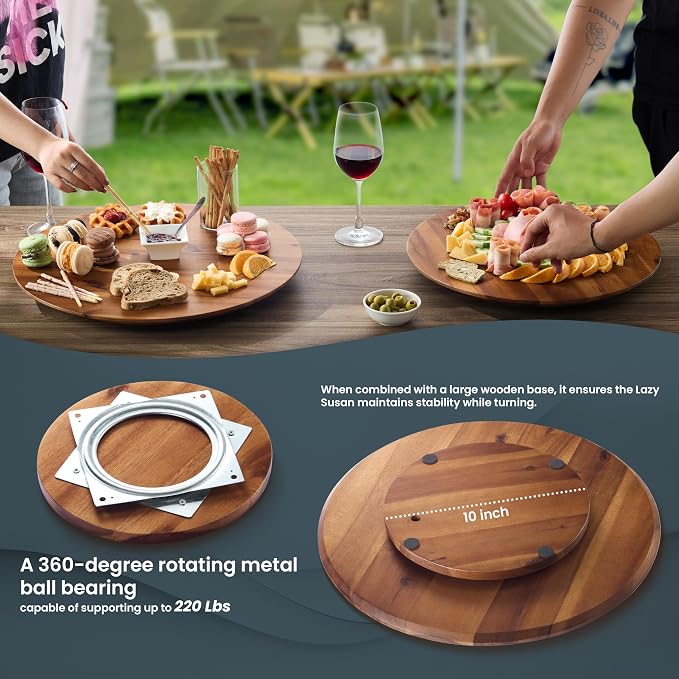 TIDITA 16" Wooden Lazy Susan Organizer for Cabinet, 360° Rotation, No Rim | Solid Acacia Wood, Non-Skid Pads, Swivel Round Lazy Susans Turntable for Countertop, Decorative Tray, Cheese Board, Multi-Use