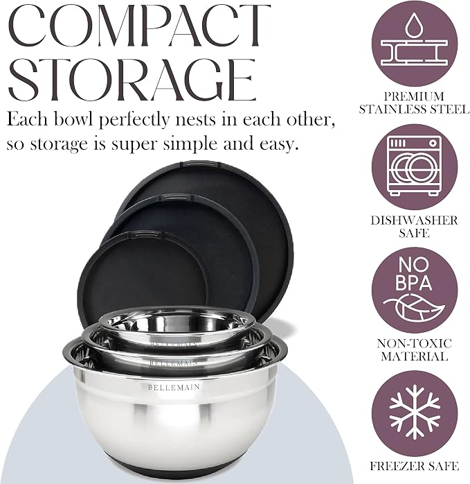 Bellemain Stainless Steel Mixing Bowls with Airtight Lids Set - Set of 5