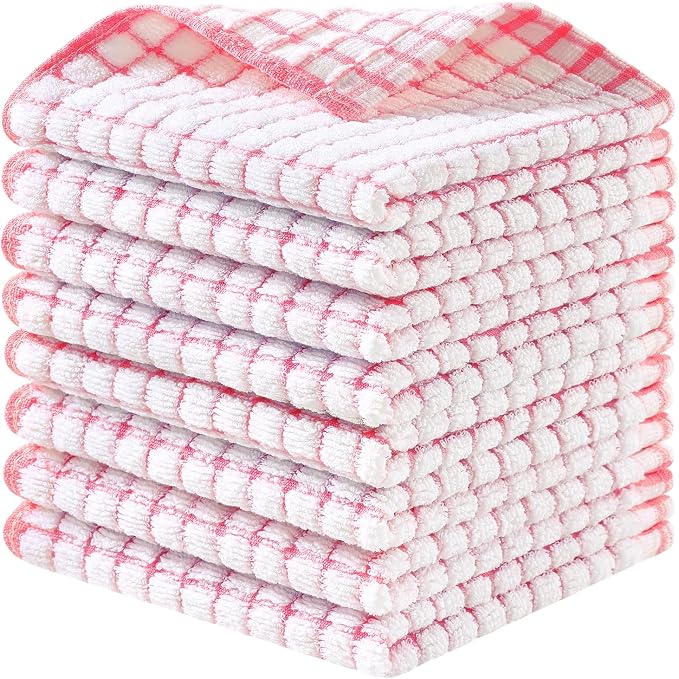 Homaxy 8 Pack Terry Kitchen Dish Cloths, 12"x12", Pink | Super Soft and Absorbent Dish Rags, Quick Drying Reusable Dish Towels for Washing Dishes
