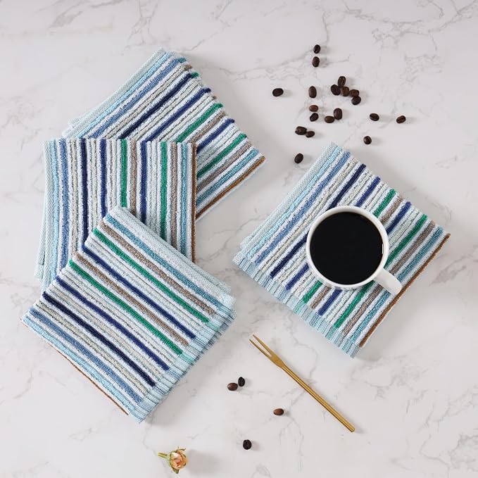Kitchen Rags, Dish Cloths for Washing Wiping Cleaning Towels | Good Absorption, for Cleaning Drying Wiping, 100% Cotton Quick Dry Pack 8 Dishcloths, small dish towels 12x12 Inches