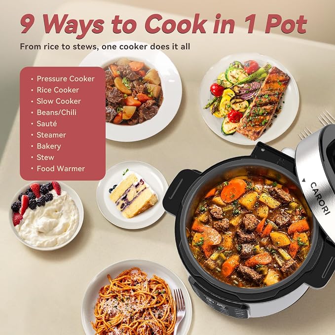 Electric Pressure Cooker 6 Qt, 9 Functions Programmable Instant Pot with IMD Touchscreen, Rice Cook, Slow Cook, Steam, Sauté, Warm, 16+ Safety Features, 1000W Silver