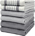 Premium Kitchen Towels 6 Pack 100% Cotton 20"x28" Dish Towels Grey Striped | Large Flat & Terry Kitchen Linen Set with Hanging Loops, Highly Absorbent for Washing and Drying Dishes