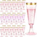 200 Pack Pink Plastic Champagne Flutes with Gold Rim, 5.5 Oz Clear Disposable Plastic Champagne Glasses, Wine Glasses Cups for Wedding Celebration Birthday Party Wine Tasting New Years Eve Supplies