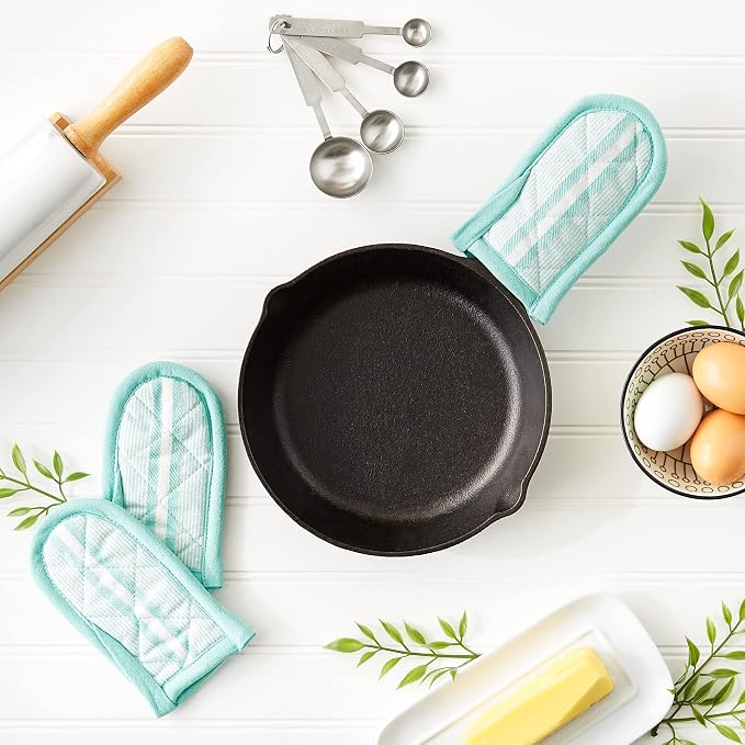 DII Double Strip Chef Kitchen Cooking & Baking Collection, Pan Handle Set, 6x3, Aqua, 3 Piece