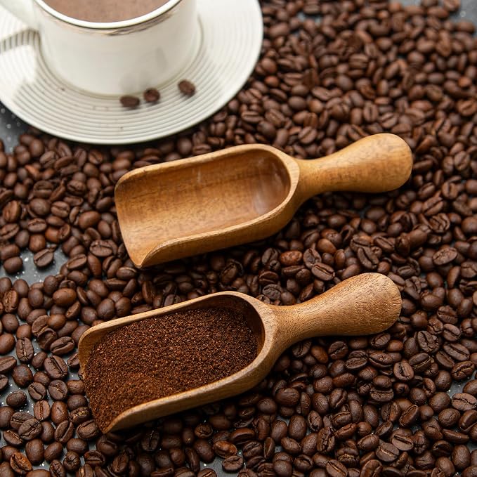 Big Coffee Scoop Shovel, 2pcs Wooden Scoop for Jars, Large Ground Coffee Scoop 5.9″ Measuring Spoons for Coffee Scoops, Tea, Powder- Multifunctional Kitchen Scoop for Bath Salts,Laundry (Acacia Wood)