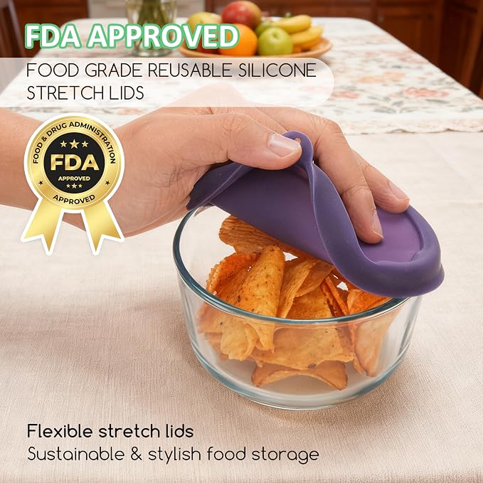 1 Cup Round Silicone Storage Cover Lids Replacement for Anchor Hocking and Pyrex 7202-PC Glass Bowls (Container not Included) (Dark Blue) 2 Pack