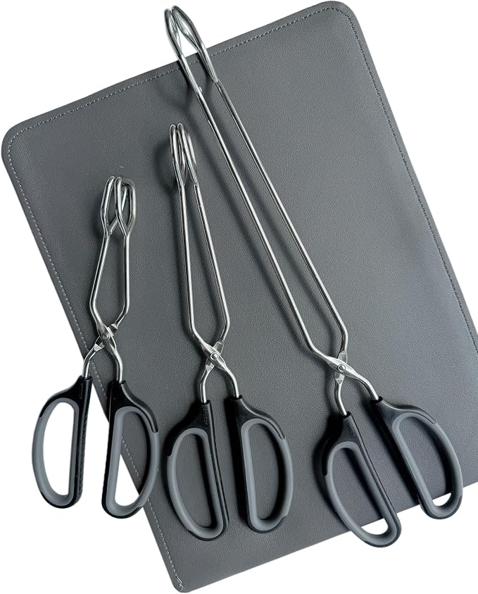 HINMAY Stainless Steel Scissor Tongs Cooking Tongs Set, Set of 3 (Black Handle, 10" 12" 16") | Black Handle