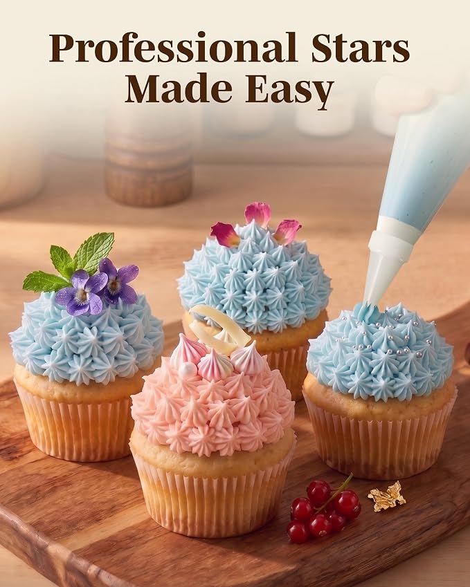 Reusable Plastic Piping Tips, Nozzles Standard Size Star Tip #19 (100pcs) | EZPiping Icing Nozzles with 2 couplers for Cake Decoration and Dessert Design, Baking Supplies Base Ø 0.75" Height 1.25"
