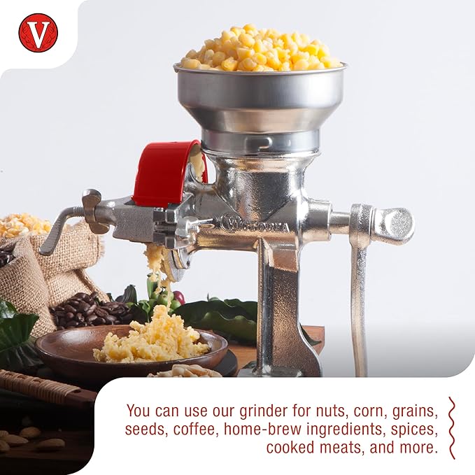 Victoria Manual Cast Iron Grain Mill with Low Hopper, Premium Corn-Grinding Mill and Grain Grinder, Made in Colombia | Premium Corn-Grinding Mill and Grain Grinder, Made in Colombia