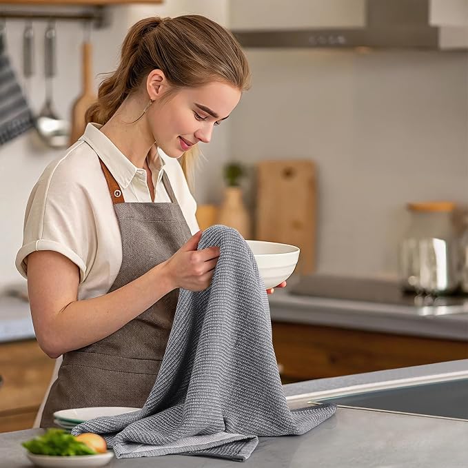 Mordimy Premium Large Cotton Kitchen Towels (18"x 28", 8 Pack), Multicolor | 100% Ring Spun Cotton, Super Absorbent, 380 GSM, Flat & Terry, Soft, Hanging Loop Dish Towels