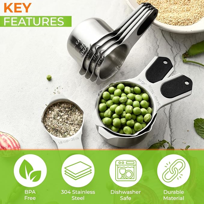 Spring Chef Magnetic Stainless Steel Measuring Cups Set of 7 Patented Black | Metal Measuring Cups for Measuring Dry or Liquid Ingredients, Easy to Read Markings, Dishwasher Safe Nesting Magnetic Cups