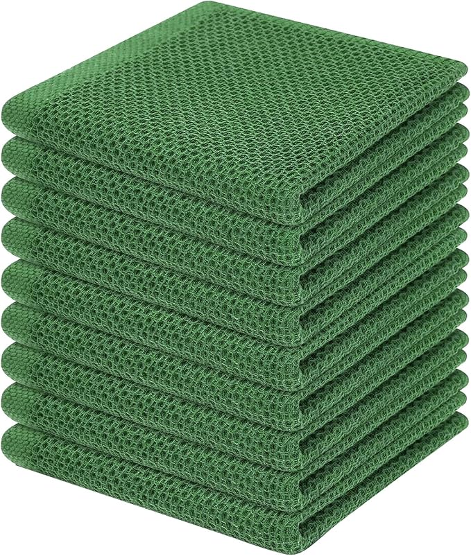 Homaxy 100% Cotton Waffle Weave Kitchen Dish Cloths, 9-Pack, Grass Green | Ultra Soft Absorbent Dish Towels, Quick Drying Dish Rags with Hanging Loop, 12 x 12 Inches