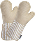 Alselo Silicone Oven Mitts Heat Resistant 932℉ with Waterproof & Non-Slip | Kitchen Mittens Set of 2,Extra Long 7.5"x15" Oven Gloves with Soft Cotton Terry Lining for Baking Cooking BBQ (Khaki,2)