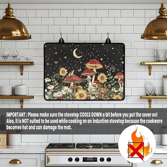 Mushroom Stove Top Covers for Gas Burners, Wear Resistant Electric Stove Top Cover, Anti Scalding Flat Range Stovetop Protector, Thick Dish Drying Mat, Easy to Clean