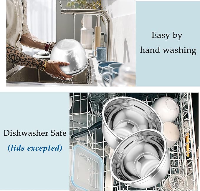 TeamFar Mixing Bowls, Stainless Steel Nesting Salad Bowls Set | Mixing Bowls with Lids & 3 Grater Attachments, For Mixing/Serving/Storing, Non-toxic & Long-lasting, 4.6/3/1.5 QT, Navy Blue