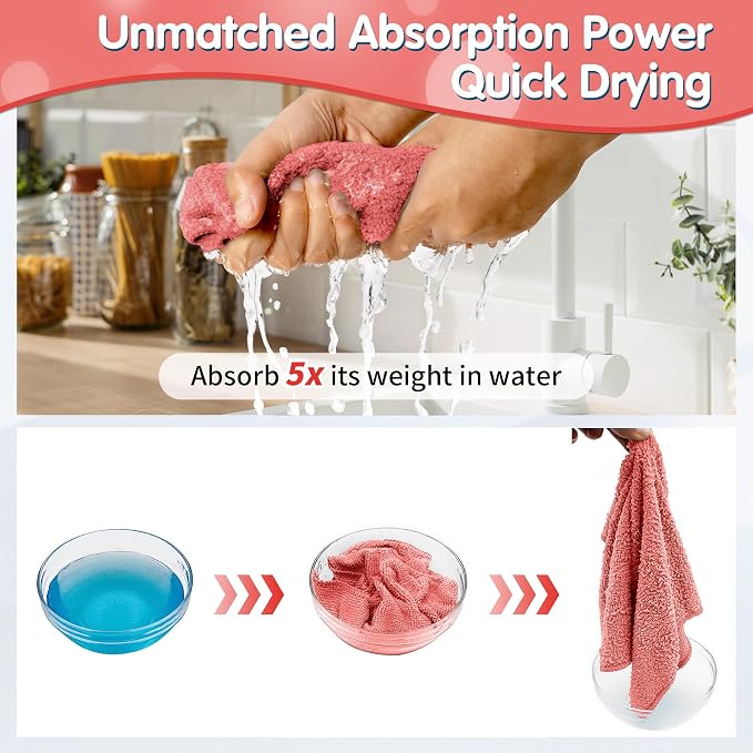 Red Microfiber Cleaning Cloth -Pack of 8, Highly Absorbent Cleaning Rags, 16"X12" All Purpose Cleaning Towels for Housekeeping, Kitchen, Car, Lint Free and Reusable Microfiber Towels