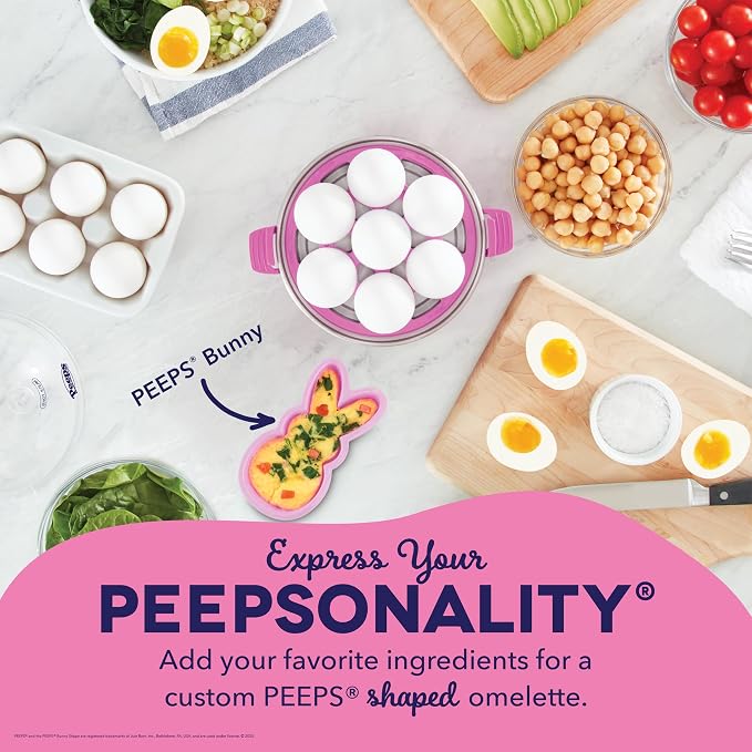 PEEPS & Dash Rapid Egg Cooker, Bunny Omelette Mold, Pink | Electric Egg Poacher, Boiler, Steamer & Omelette Maker Machine, Soft or Poached Eggs for Breakfast, Auto Shut-Off, BPA-Free