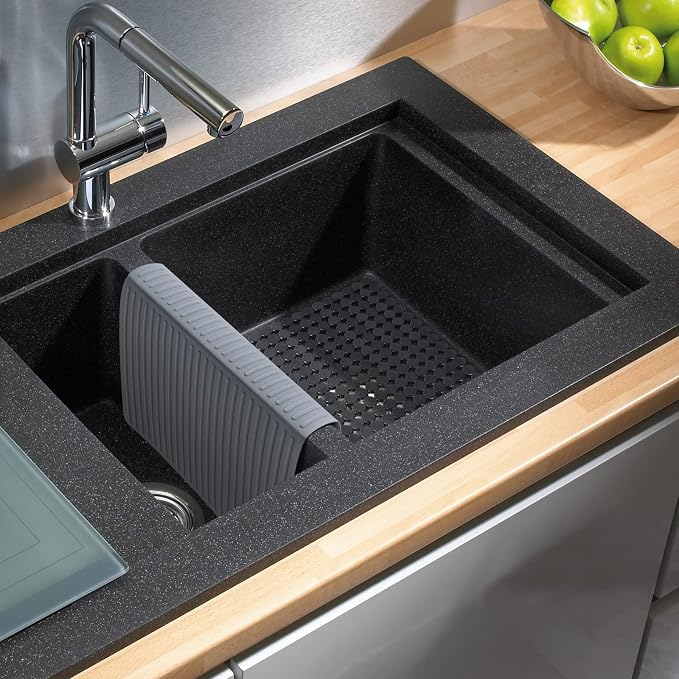 Bligli Silicone Sink Saddle, Large and Durable Sink Divider Mat with No Suction Cups, Kitchen Divided Sink Protector Mat for Glassware Dishes, Easy to Clean and No Smell, 11.8" x 18" (Grey)