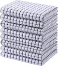 Mordimy Premium Cotton Kitchen Towels 16"x 25", Grey Check Design, 8 Pack | Super Absorbent Terry Kitchen Hand Towels, Large Natural Ring Spun 360 GSM Dish Towels, Soft Tea Towels with Hanging Loop