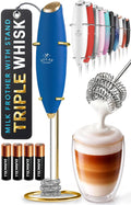 Zulay Kitchen Powerful Milk Frother Wand With Duracell Batteries - Ultra Fast Handheld Drink Mixer - Electric Whisk Foam Maker for Coffee, Lattes, Cappuccino & Matcha - Triple Whisk - Prussian Gold