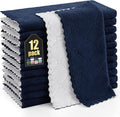 Homaxy 12 Pack Super Soft Dish Cloths, 10" x 10", Navy Blue & White | Coral Velvet, Nonstick Oil Fast Drying Microfiber Cleaning Cloth, No Lint Household Dishcloths