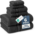 LANE LINEN Towel Set for Bathroom Soft Absorbent Quick Dry 6 Piece - Black | Set Of Towels - Dobby Border Accent, OEKO-TEX Certified, Zero-Twist Durability, Zero-Twist Cotton, Terry Weave Comfort