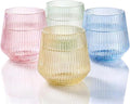 40 Pack Disposable Stemless Plastic Wine Glasses 12 oz - Origami Ribbed Shatterproof Reusable BPA-Free Recyclable Unbreakable Cocktail Cups, Champagne Wedding Birthday Party, Oojami (Color Collection)