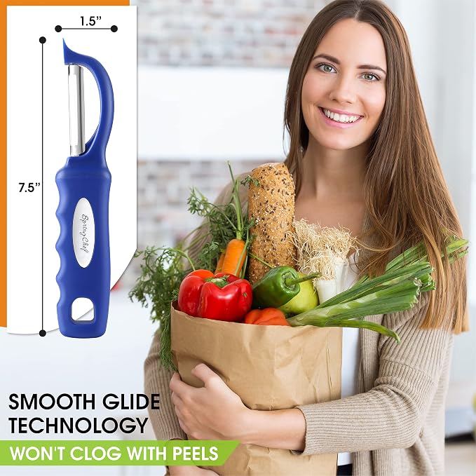 Spring Chef Swivel Potato Peeler for Kitchen w/Soft Grip Handle, Sapphire | Premium Vegetable Peeler w/ Sharp Stainless Steel Blades, Multifunctional Food Peeler for Apple, Carrot, Cucumber, Fruit
