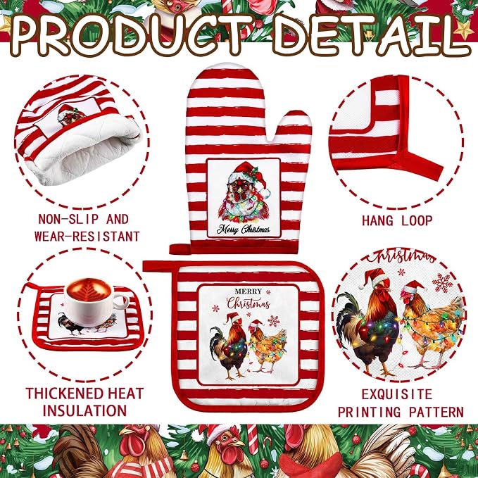 Leinuosen 6 Christmas Chicken Farmhouse Kitchen Decor Dish Towels Oven Mitts and Pot Holders Sets Chicken Kitchen Towels Absorbent Decorative Accessories for Cooking Baking Grilling