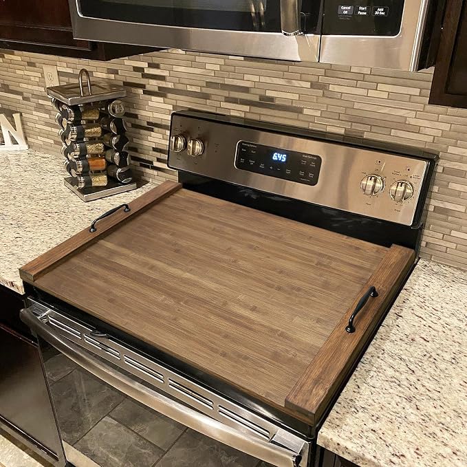 GASHELL Noodle Board Stove Cover with Handles, Multiple Stove Top Cover Board for Electric/Gas Stove Top(Retro Brown)